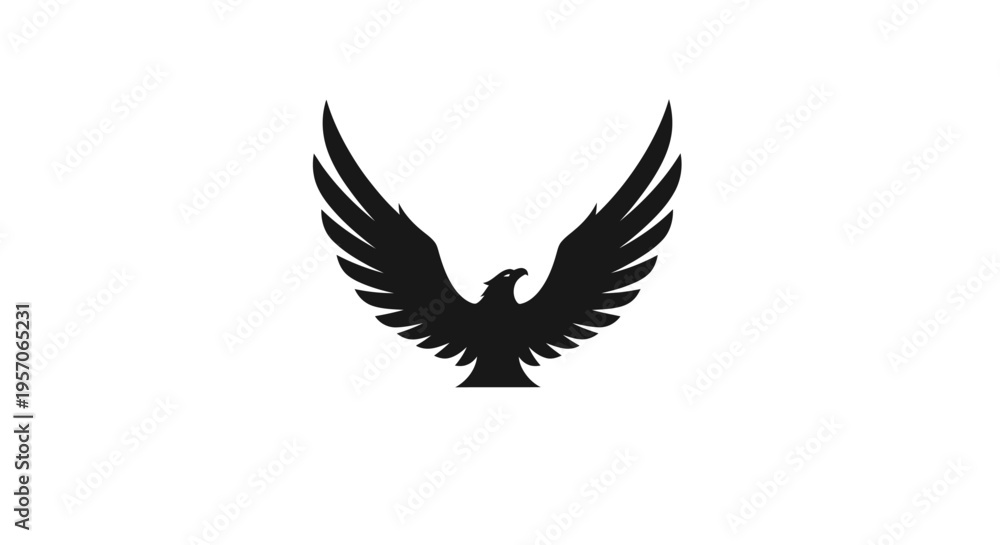 Fototapeta premium Black silhouette of a bird with outstretched wings on a white background.