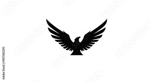 Black silhouette of an eagle with outstretched wings on a white background.