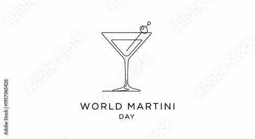 Martini glass with olive garnish on world martini day cocktail celebration symbol