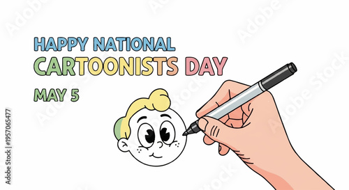 Cartoonist drawing face with marker on national cartoonists day may 5th celebration