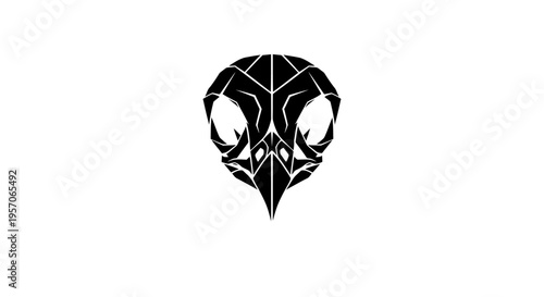 Black graphic illustration of a stylized animal skull on a white background