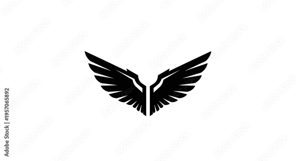 Obraz premium Black silhouette of a stylized pair of wings on a white background.