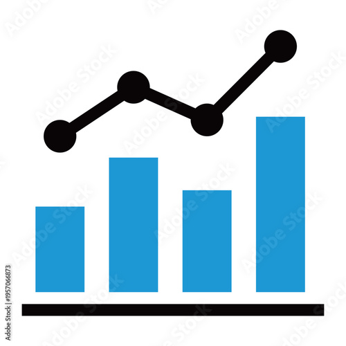 実績とデータポイントを強調した複合グラフアイコン（2色・青・データ分析・統計・進捗報告・ビジネス）