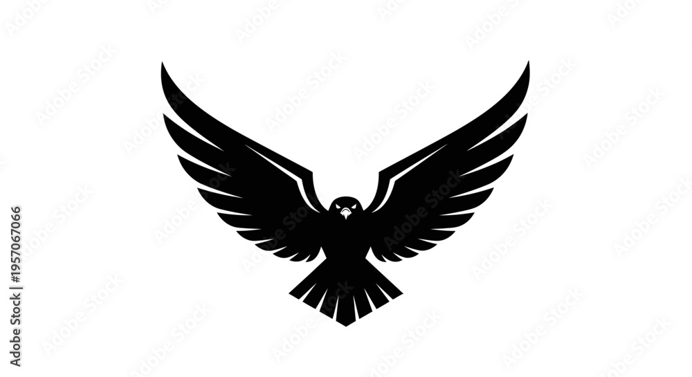 Obraz premium Black silhouette of a bird in flight against a white background