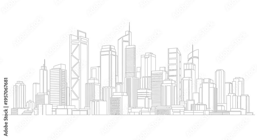 Obraz premium Modern City Skyline with Tall Buildings in Continuous Line Art Drawing Style