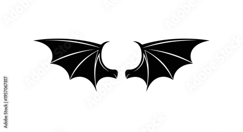 Black bat wings with white outlines on a plain white background.