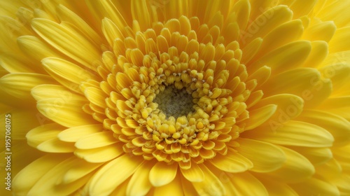 Macro shot of a vibrant yellow Gerbera daisy flower center