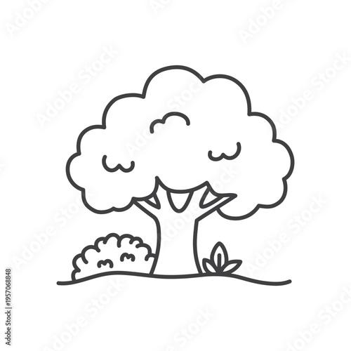 Outline tree hand drawn illustration icon isolated flat style design.