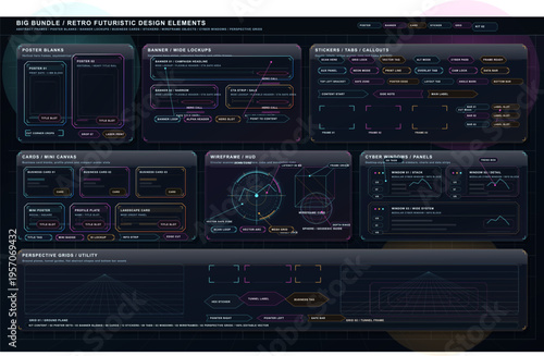A comprehensive collection of retro-futuristic design elements