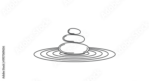 Obraz na plátně Continuous Line Drawing of Zen Stone Stack with Water Ripples for Spa Concepts