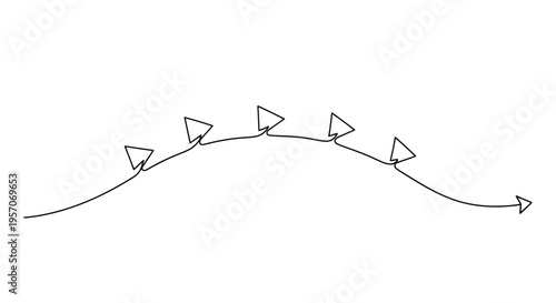 Continuous Line Art of Multiple Arrows Moving Upward in a Curve