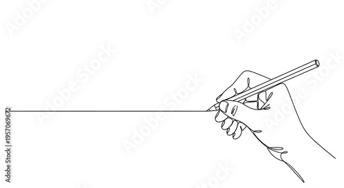 Continuous Line Drawing of a Hand Writing or Drawing with a Pencil