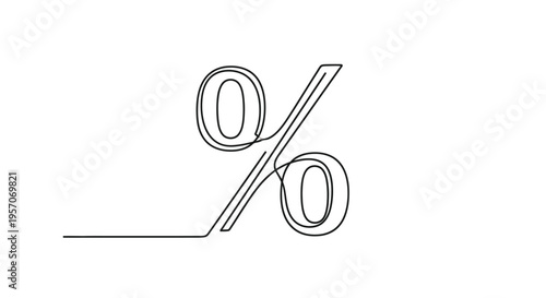 Continuous line art illustration of a percent sign icon for marketing and finance