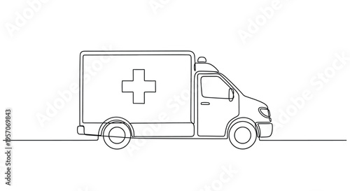 Continuous line drawing of an ambulance vehicle for medical emergency concept