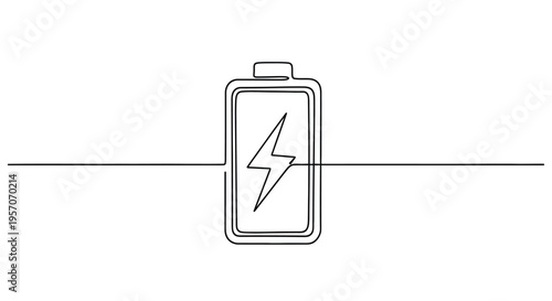 Single line art of battery icon with lightning bolt power symbol