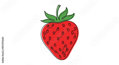Fresh strawberry fruit illustration with red color and line art
