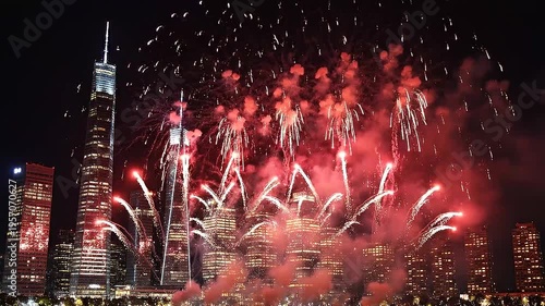 Colorful Fireworks Explosion in Night Sky