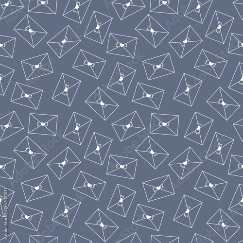Envelopes with heart seals arranged diagonally. Seamless vector pattern in minimal line doodle style, perfect for textiles, wrapping paper, stationery, print design, wallpapers, postcards