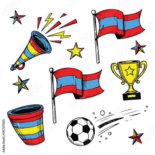 colorful soccer championship elements isolated on transparent background