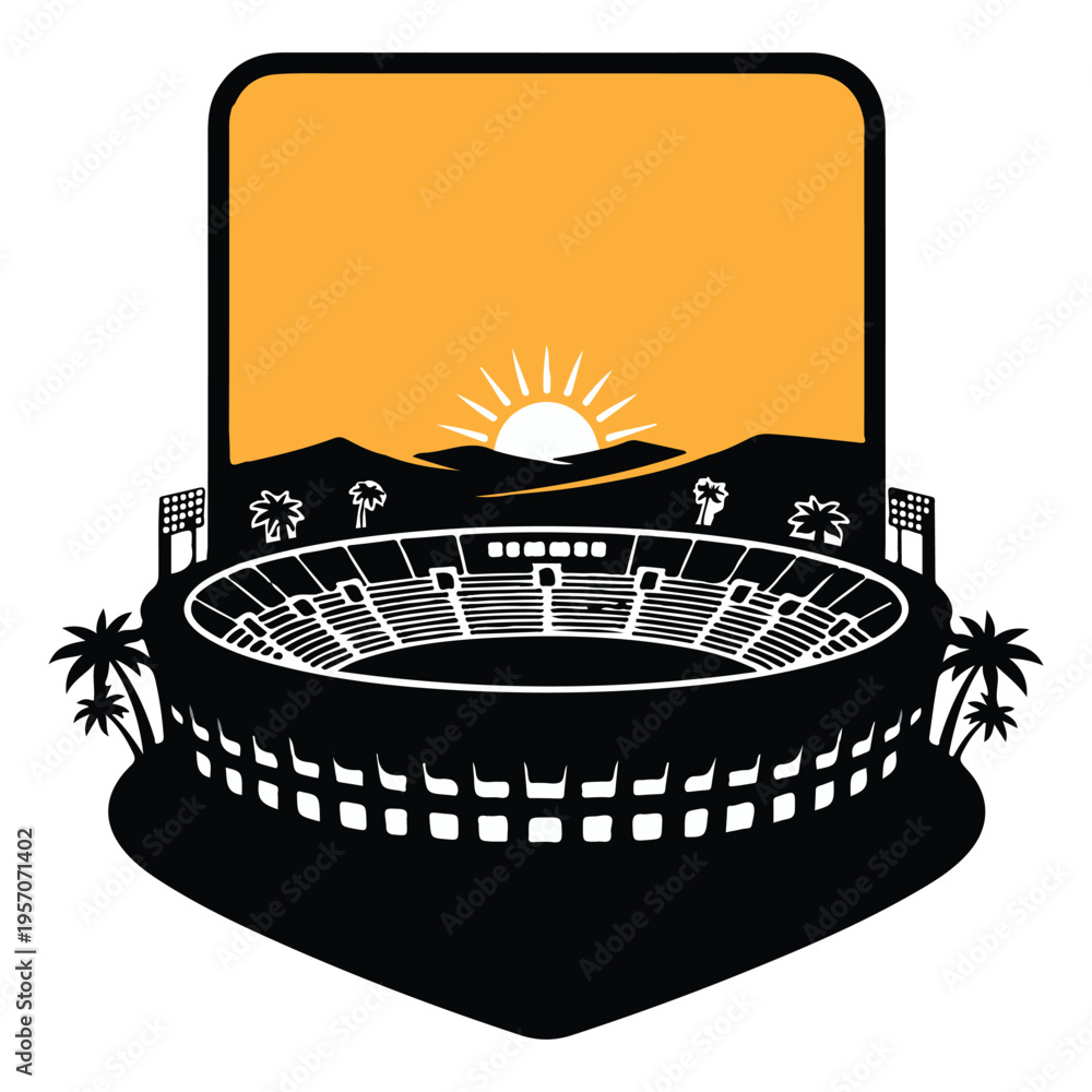 Fototapeta premium black and white sports stadium with sunset isolated on transparent background