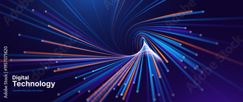 AI-Powered Fiber Optic Network with Light Particle Trails. Ultra-Fast Data Transfer Concept for Modern Cyber Infrastructure and Digital Business.