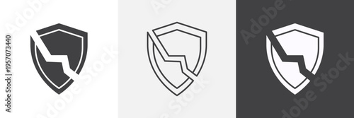 Broken shield icon element for design projects and web designs