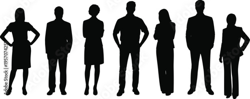Corporate business silhouettes of professionals standing together teamwork diversity leadership collaboration office staff illustration concept representation flat vector