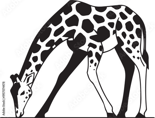 A black giraffe silhouette vector merges with a graceful woman ballerina in a fashion art illustration, blending animal beauty and dancer style into a creative sketch design