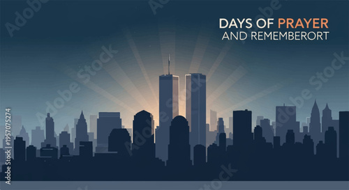 New york city skyline at sunset with towering skyscrapers and moody sky