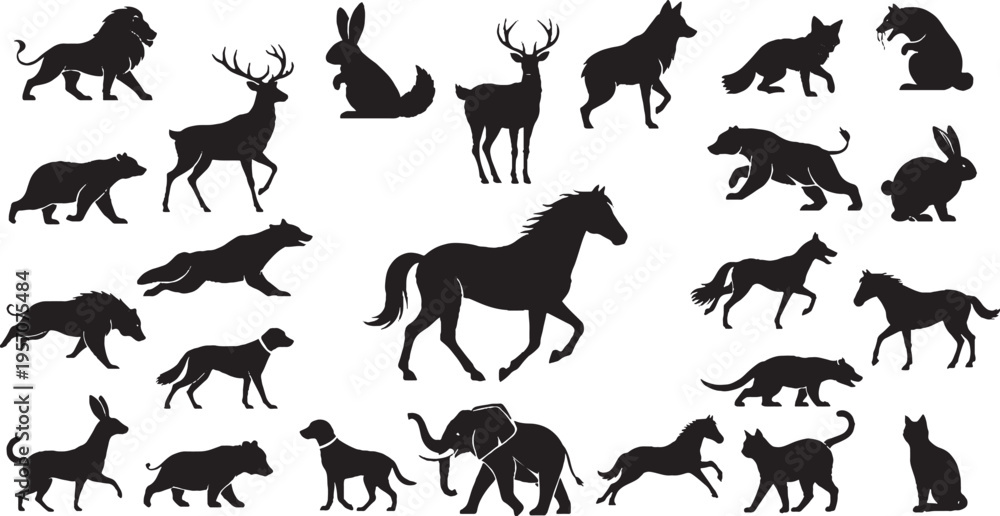 Naklejka premium Horse silhouettes vector collection set