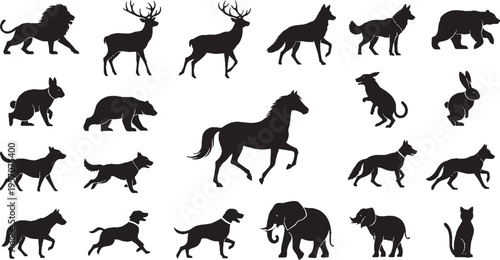 Wild animals silhouettes vector collection set