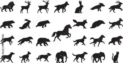 Vector silhouettes of horses and other animals collection