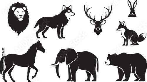 Wild animals silhouettes collection set with horse deer goat dog and other animals vector illustration