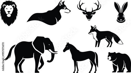 Set of horse silhouettes and farm horse animals vector illustration