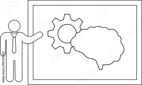 Businessman presenting a gear and thought bubble