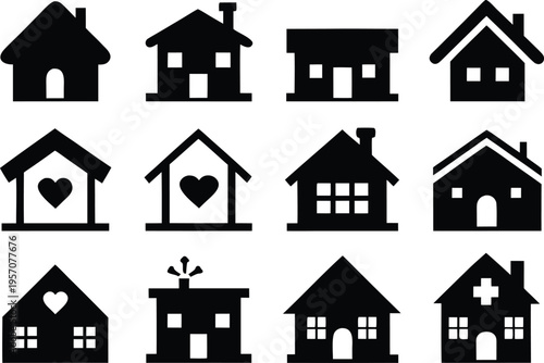 Collection of Black House Icons in Various Styles and Designs