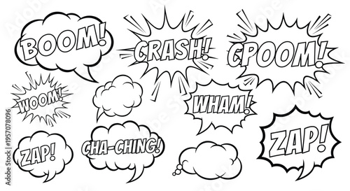 Comic Book Speech Bubbles with Sound Effects - BOOM, CRASH, WHAM, ZAP