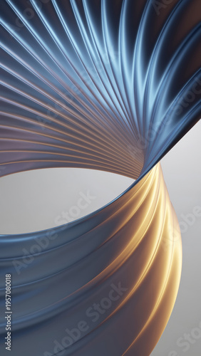 Abstract flowing ribbons with bright blue and gold colors, creating a dynamic swirl.