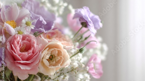 Spring Bouquet Featuring Pastel Flowers in Bright Light With Soft Petals Captured in a Clean Setting, Perfect for Spring Celebrations and Decor