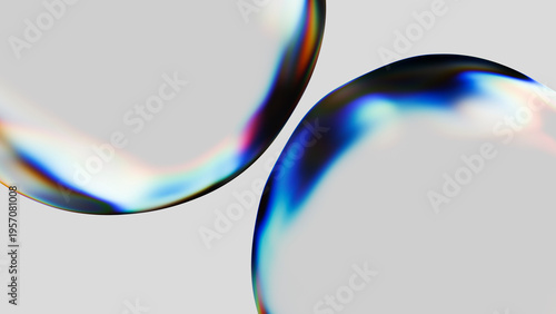 Abstract 3d rendering of colorful glossy bubbles on bright background