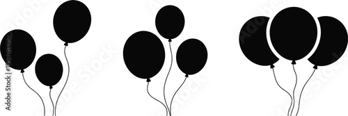 Black silhouettes of balloon clusters on white background balloons group