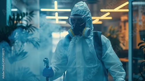 Wallpaper Mural Specialist in Hazmat Suit Fogging Corporate Office for Viral Decontamination Aesthetic Torontodigital.ca