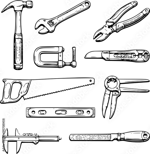 Minimal Tool Set Collection – Vintage Workshop Line Art