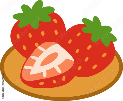 Strawberries on wicker tray illustration
