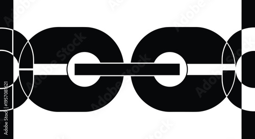 Chain link connection with fixed ends icon, strong secure bond concept, industrial metal link silhouette black vector illustration design