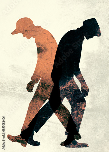 Digital collage illustration of weary workers symbolizing shiftwork