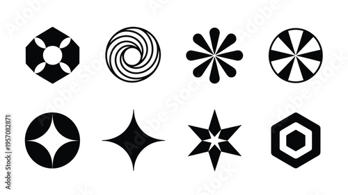 Set of modern abstract geometric shapes and silhouettes for logos or icons black on white background