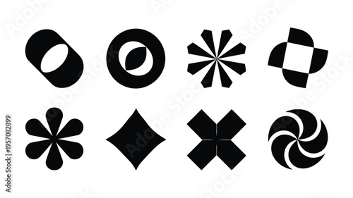 Abstract geometry silhouette logo set with various shapes and symbols on white background for design and branding