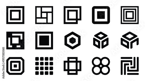 Geometric shapes and abstract icons set for design and technology concepts on white background