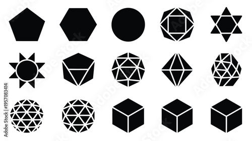 Geometric shapes icons set polygon silhouettes bundle modern design elements for graphic resources